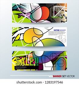 Set of horizontal banners. Abstract colorful background with simple geometric lines. Vector illustration.