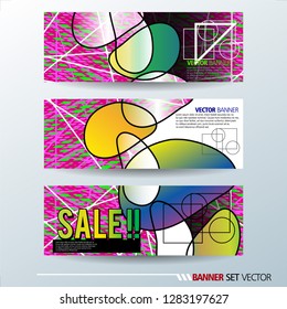 Set of horizontal banners. Abstract colorful background with simple geometric lines. Vector illustration.