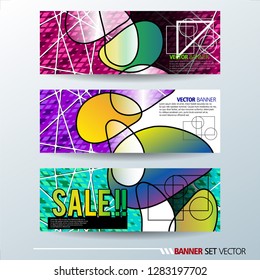 Set of horizontal banners. Abstract colorful background with simple geometric lines. Vector illustration.
