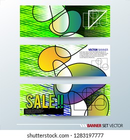 Set of horizontal banners. Abstract colorful background with simple geometric lines. Vector illustration.