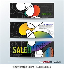 Set of horizontal banners. Abstract colorful background with simple geometric lines. Vector illustration.