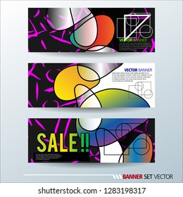Set of horizontal banners. Abstract colorful background with simple geometric lines. Vector illustration.