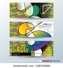 Set of horizontal banners. Abstract colorful background with simple geometric lines. Vector illustration.