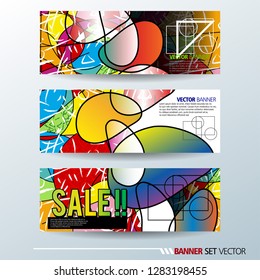 Set of horizontal banners. Abstract colorful background with simple geometric lines. Vector illustration.