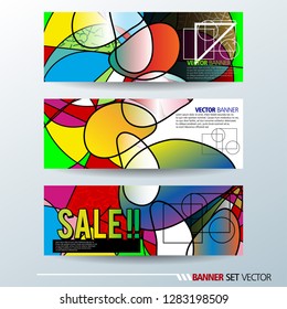 Set of horizontal banners. Abstract colorful background with simple geometric lines. Vector illustration.