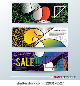 Set of horizontal banners. Abstract colorful background with simple geometric lines. Vector illustration.