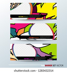 Set of horizontal banners. Abstract colorful background with simple liquid curve shape. Vector illustration.