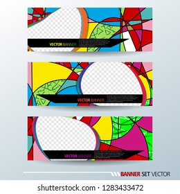 Set of horizontal banners. Abstract colorful background with simple liquid curve shape. Vector illustration.