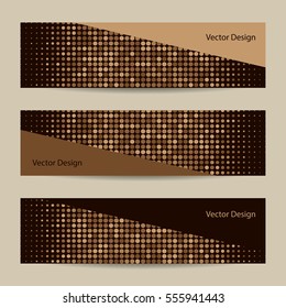 Set of horizontal banners. Abstract dotted brown background. Halftone. Vector illustration. Business, science, medicine and technology design.