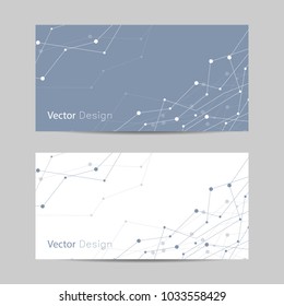 Set of horizontal banners. Abstract geometric background with connected lines and dots. Vector illustration.