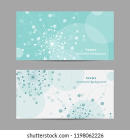 Set of horizontal banners. Abstract geometric background with connected lines and dots in a shape of fireworks. Vector illustration.
