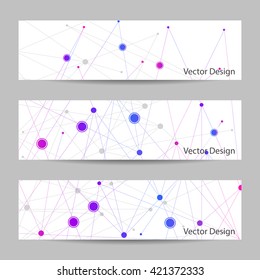 Set of horizontal banners. Abstract geometric background with connected lines and dots.  Vector illustration.