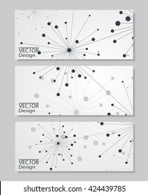 Set of horizontal banners. Abstract geometric background with connected lines and dots.  Vector illustration.