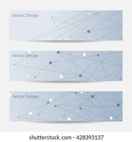 Set of horizontal banners. Abstract geometric background with connected lines and dots. Vector illustration.