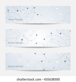 Set of horizontal banners. Abstract geometric background with connected lines and dots. Vector illustration.