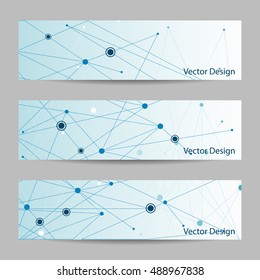 Set of horizontal banners. Abstract geometric background with connected lines and dots. Vector illustration.