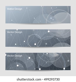 Set of horizontal banners. Abstract geometric background with connected lines and dots. Vector illustration.