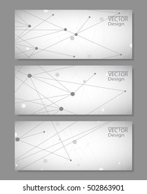 Set of horizontal banners. Abstract geometric background with connected lines and dots. Vector illustration.