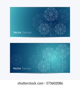 Set of horizontal banners. Abstract geometric background with connected lines and dots in a shape of flowers. Vector illustration.