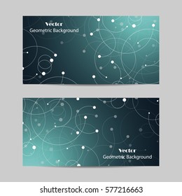 Set of horizontal banners. Abstract geometric background with connected lines and dots. Vector illustration.