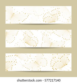 Set of horizontal banners. Abstract geometric background with connected lines and dots in a shape of butterflies. Vector illustration.