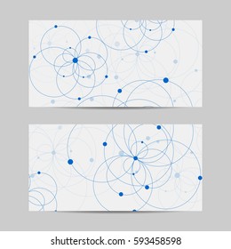 Set of horizontal banners. Abstract geometric background with connected circles and dots in a shape of flowers. Vector illustration.