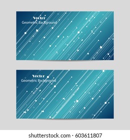 Set of horizontal banners. Abstract geometric background with connected lines and dots. Vector illustration.