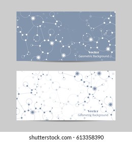 Set of horizontal banners. Abstract geometric background with connected lines, circles and dots. Vector illustration.