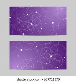 Set of horizontal banners. Abstract geometric background with connected circles and dots. Vector illustration.