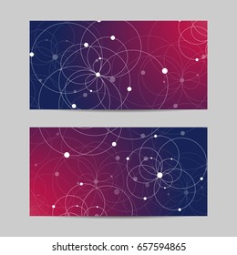 Set of horizontal banners. Abstract geometric background with connected circles and dots. Vector illustration.