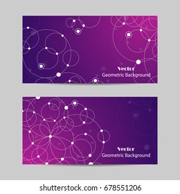 Set of horizontal banners. Abstract geometric background with connected circles and dots. Vector illustration.