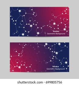 Set of horizontal banners. Abstract geometric background with connected lines, circles and dots