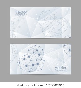Set of horizontal banners. Abstract hearts made of connected lines and dots