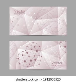 Conjunto de banners horizontales. Corazones abstractos hechos de líneas y puntos conectados