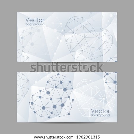 Set of horizontal banners. Abstract hearts made of connected lines and dots