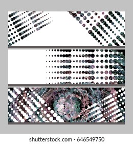 Set of horizontal banners with abstract mosaic pattern and dots. Template design, label banner, cover, print, flyer, blank, card, ad, sign, sheet. Copy space. Vector clip art.