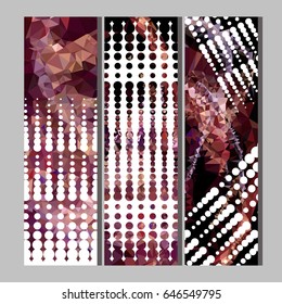 Set of horizontal banners with abstract mosaic pattern and dots. Template design, label banner, cover, print, flyer, blank, card, ad, sign, sheet. Copy space. Vector clip art.