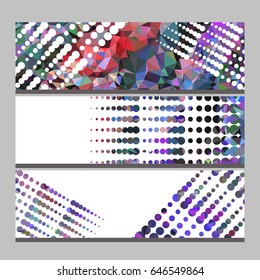 Set of horizontal banners with abstract mosaic pattern and dots. Template design, label banner, cover, print, flyer, blank, card, ad, sign, sheet. Copy space. Vector clip art.