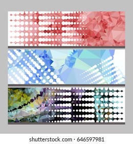 Set of horizontal banners with abstract mosaic pattern and dots. Template design, label banner, cover, print, flyer, blank, card, ad, sign, sheet. Copy space. Vector clip art.