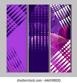 Set of horizontal banners with abstract mosaic pattern and dots. Template design, label banner, cover, print, flyer, blank, card, ad, sign, sheet. Copy space. Vector clip art.