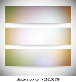 Set of horizontal banners. Abstract multicolored defocused lights background vector illustration.