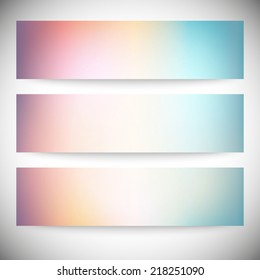 Set of horizontal banners. Abstract multicolored defocused lights background vector illustration.