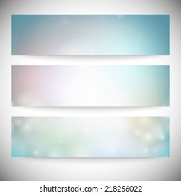 Set of horizontal banners. Abstract multicolored defocused lights background vector illustration.