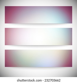 Set of horizontal banners. Abstract multicolored defocused lights background vector illustration.