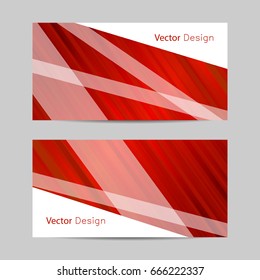 Set of horizontal banners. Abstract red and white striped background. Business, science, medicine and technology design.