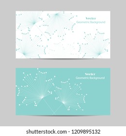 Set of horizontal banners. Abstract vector maple leaves made of connected lines and dots on white background