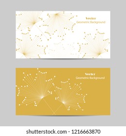 Set of horizontal banners. Abstract vector maple leaves made of connected lines and dots on white background.