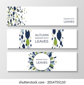 Set of horizontal banners for advertising, invitations, internet sites from colorful leaves. Summer background for sales. Geometric flat design. Place for your text. Vector illustration