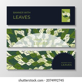Set of horizontal banners for advertising, invitations, internet sites from colorful leaves. Summer background for sales. Geometric flat design. Place for your text. Vector illustration