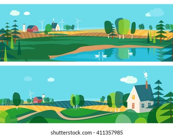 Set of horizontal banners, agro-tourism, agricultural development